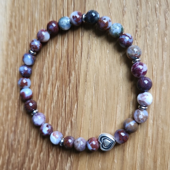 Blood Crazy Lace Agate Bead Hand Crafted Stretch Bracelet - Picture 10 of 11